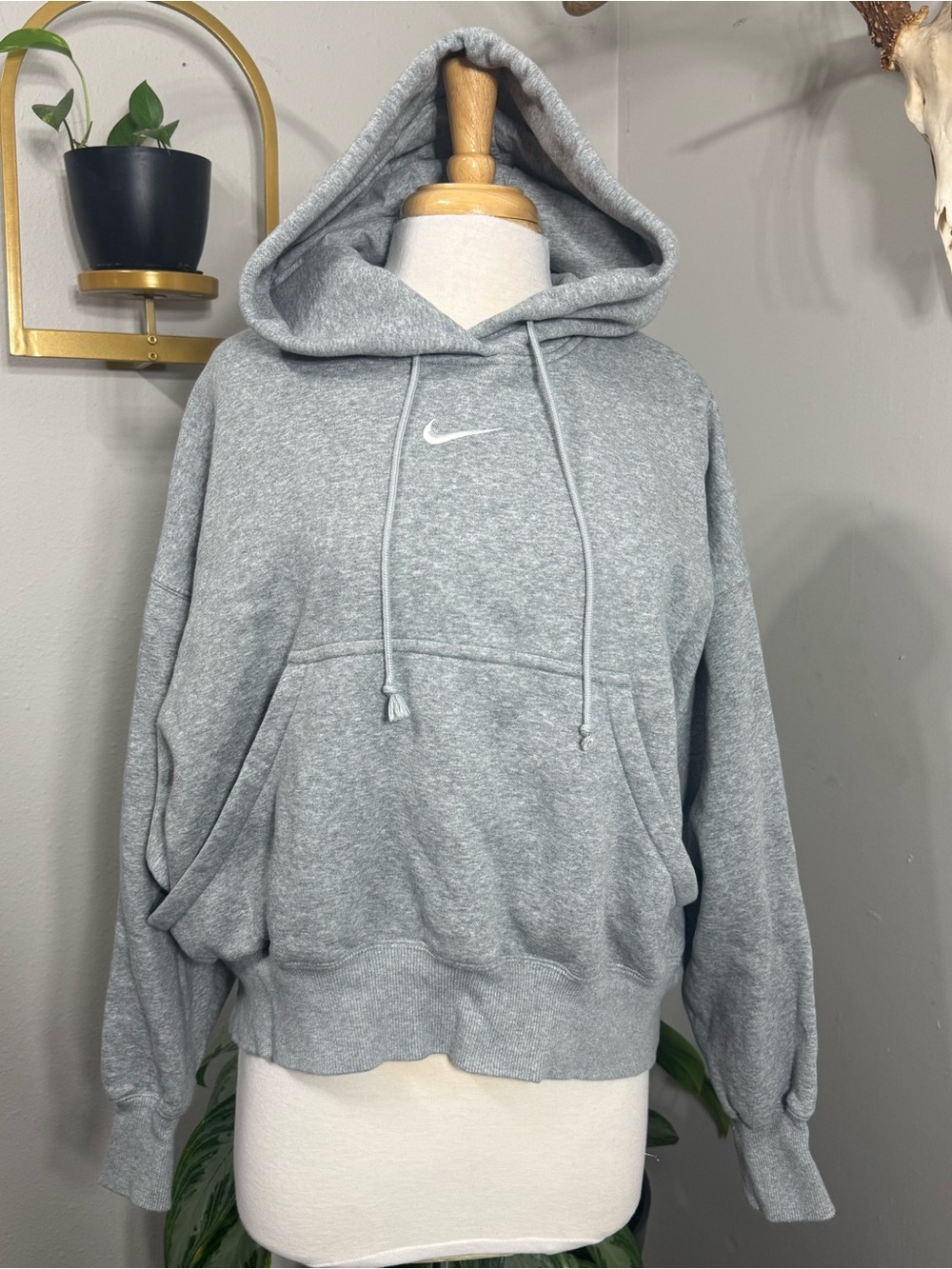Nike Phoenix Fleece Women’s Small Oversized Pullover Hoodie Gray Swoosh